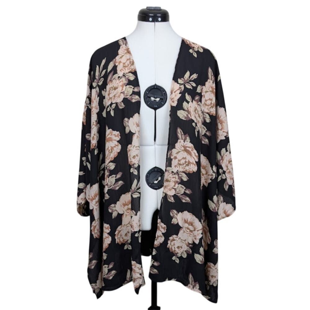 UMGEE | Dark Romantic Moody Floral Kimono Open Front Boho Semi-Sheer M/L